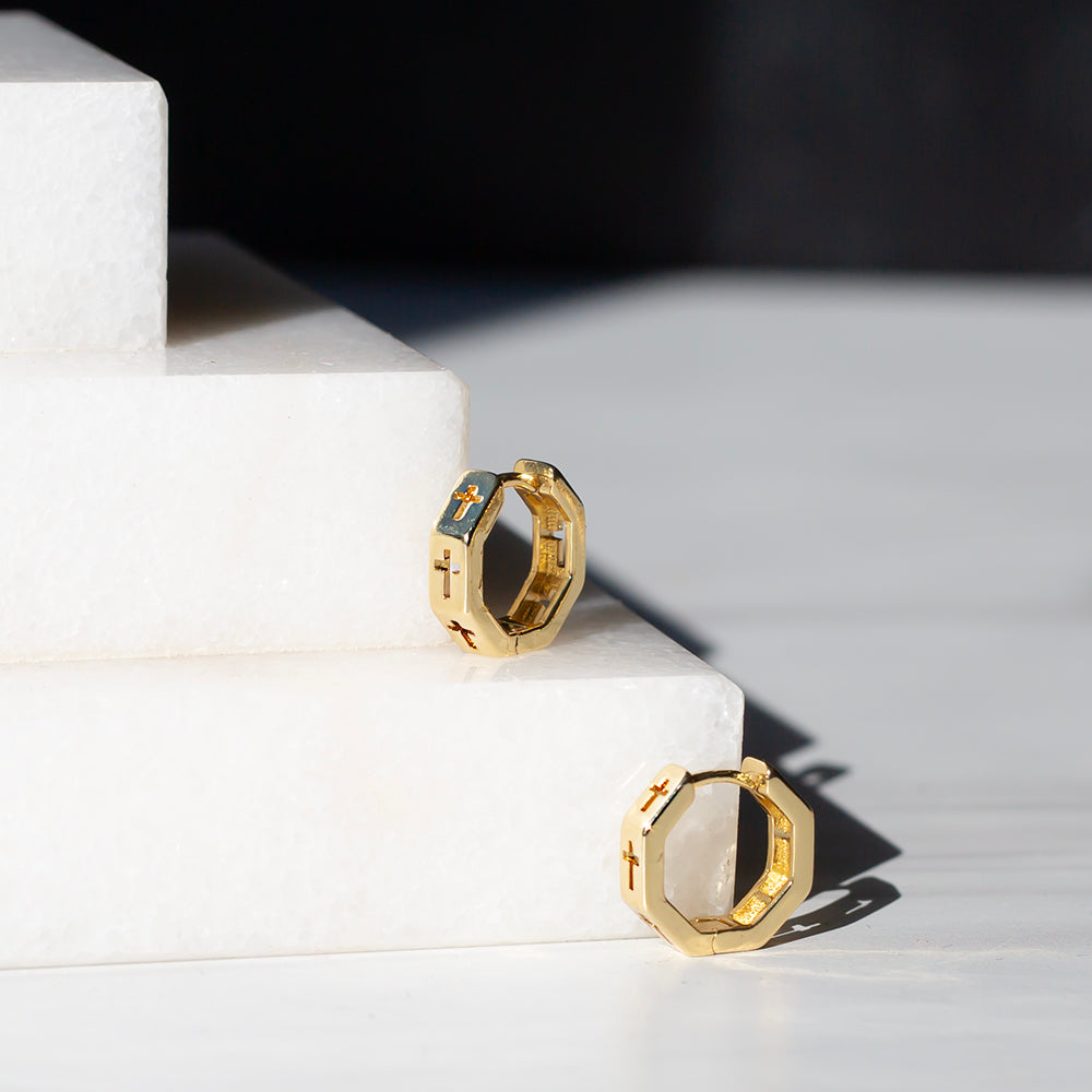 Gilded Earrings-Octagon Cross