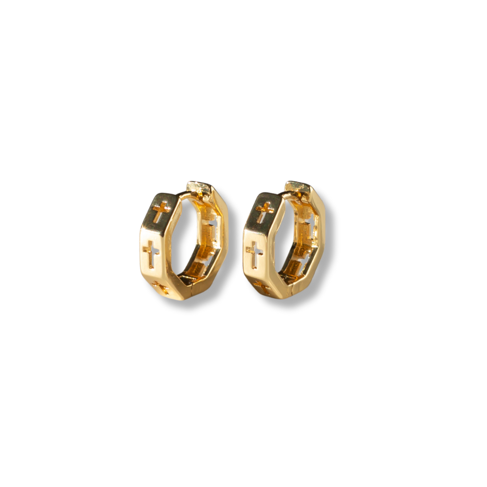 Gilded Earrings-Octagon Cross