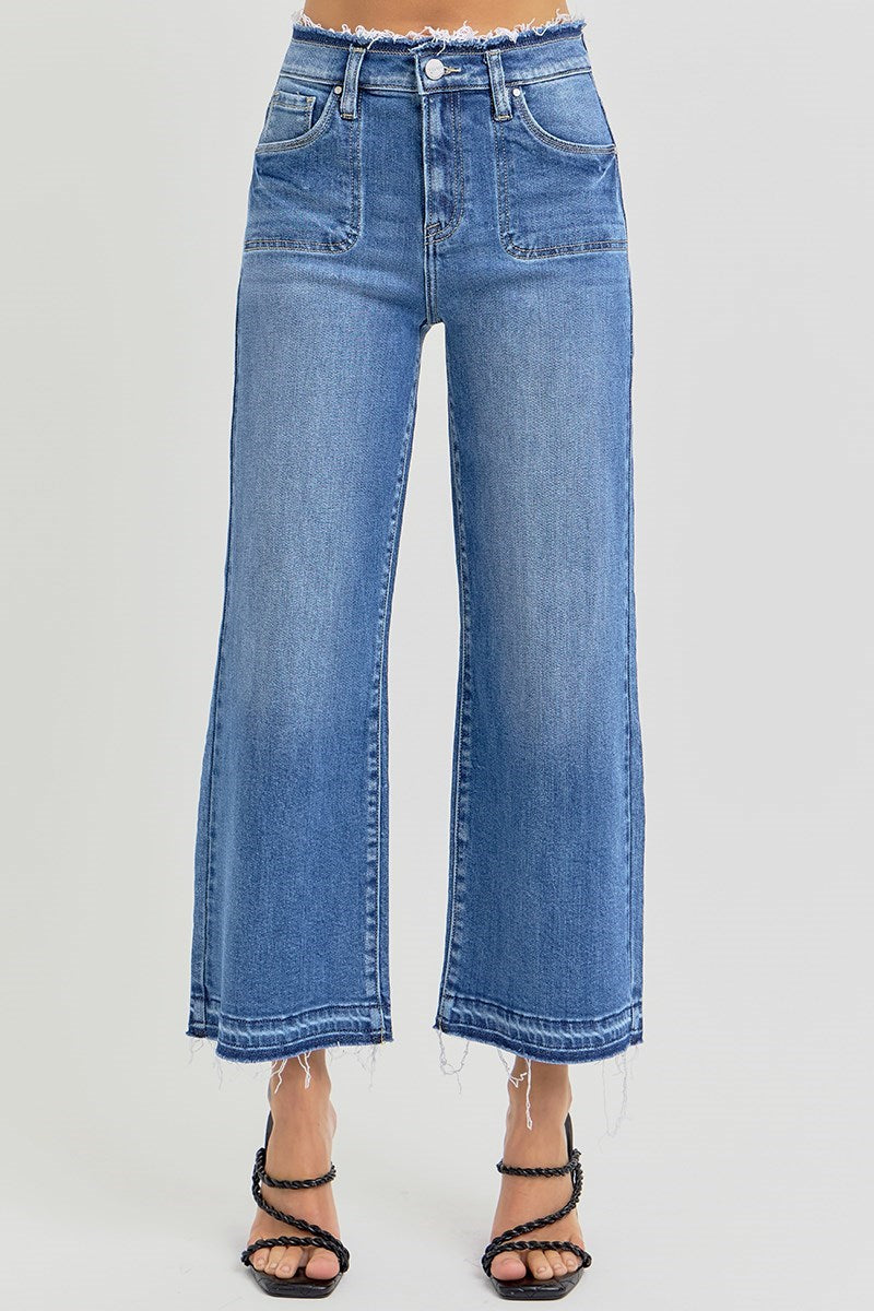 RISEN High Rise Crop Wide Jeans