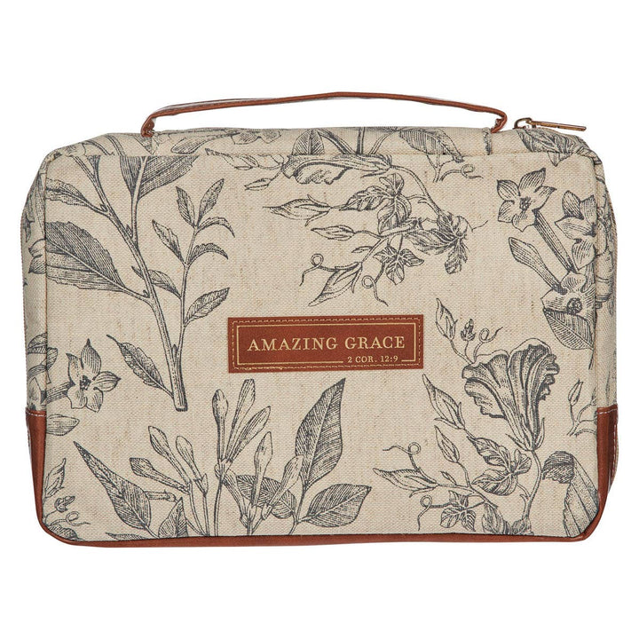 Bible Cover Fashion Cream/Brown Floral Amazing Grace: Large