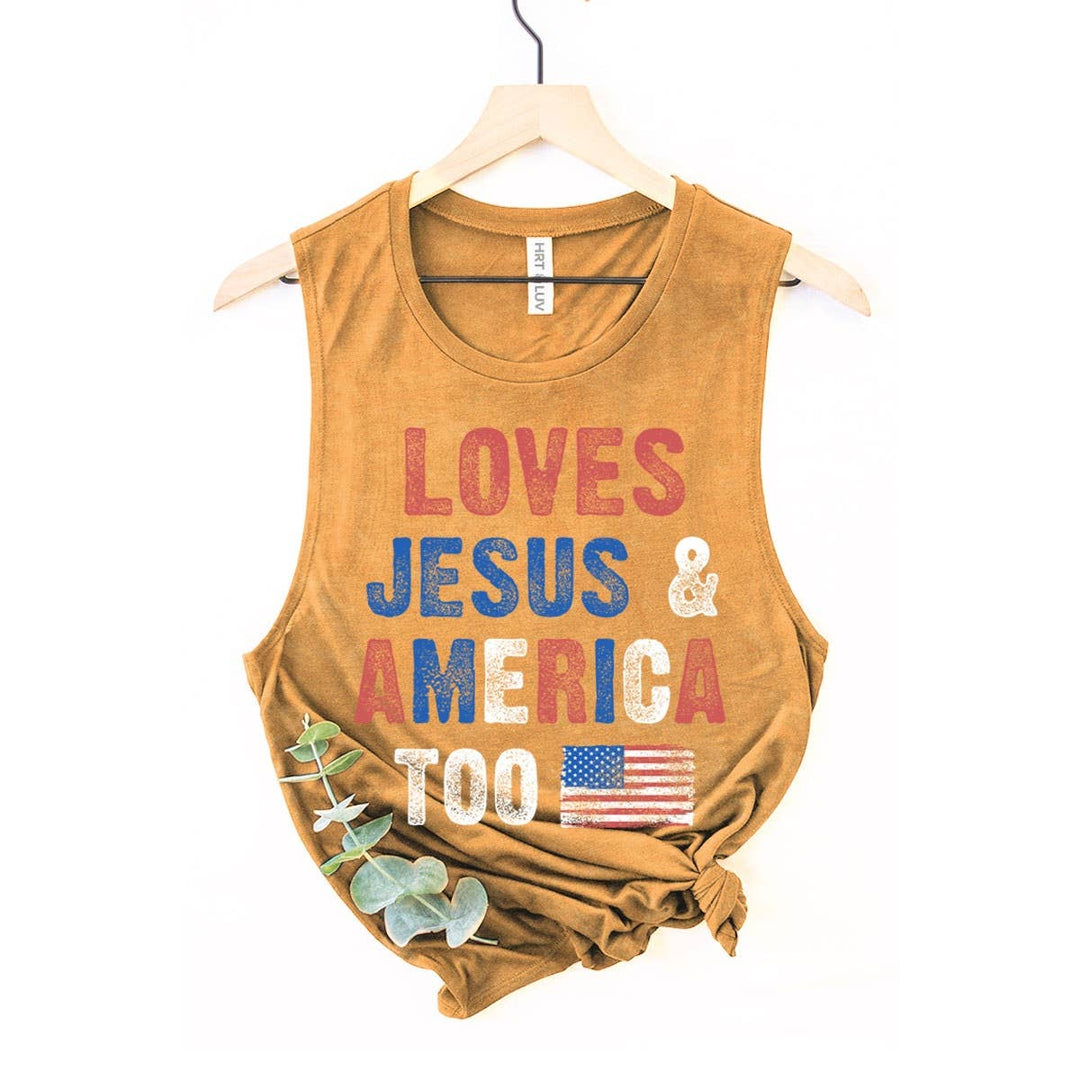 LOVE JESUS N AMERICA TOO MINERAL GRAPHIC TANK TOP