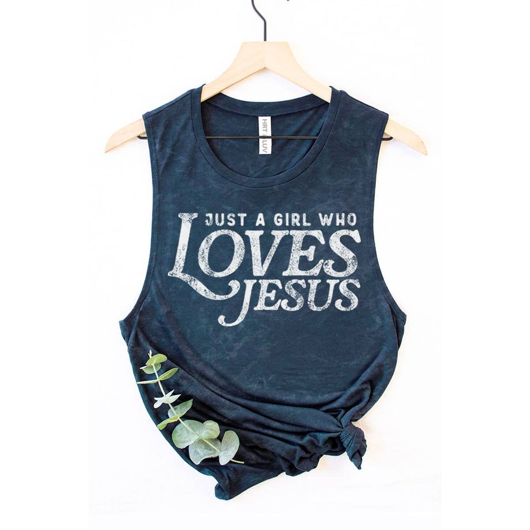 JUST A GIRL WHO LOVES JESUS GRAPHIC TANK TOP