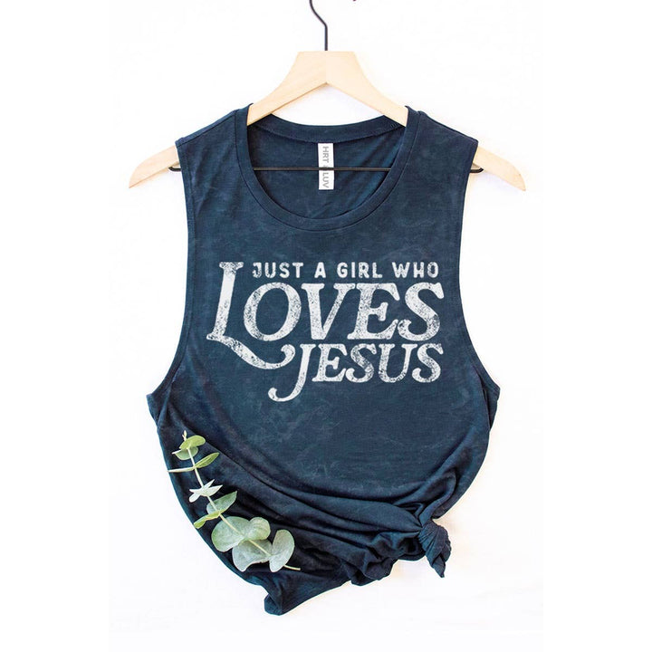 JUST A GIRL WHO LOVES JESUS GRAPHIC TANK TOP