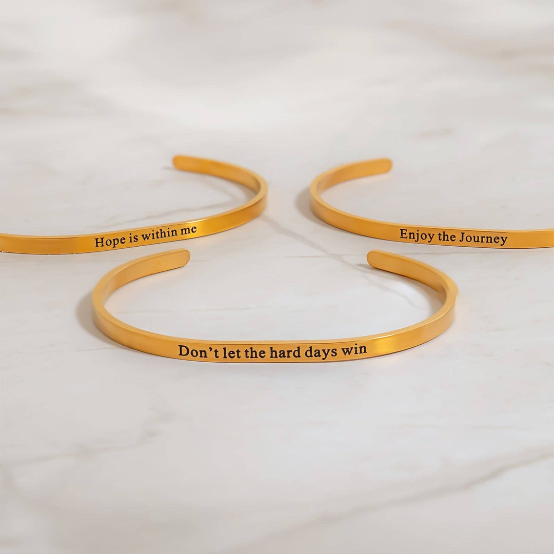18K Gold PVD Dont let Hard Days Win Engraved Bangle Bracelet