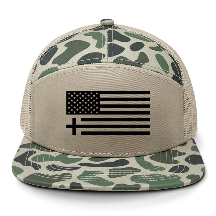 7-Panel Hat American Flag Cross