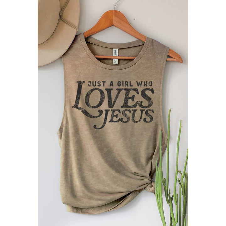 JUST A GIRL WHO LOVES JESUS GRAPHIC TANK TOP