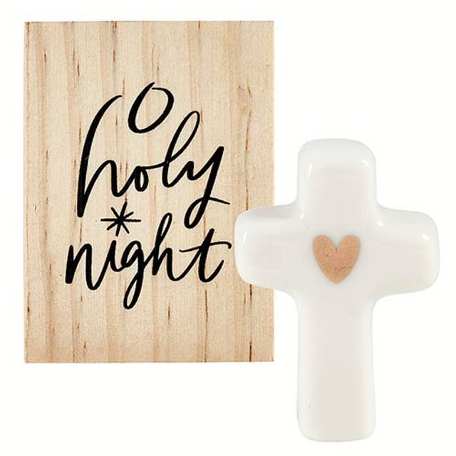 Santa Barbara Design Studio by Creative Brands - Ceramic Figurine Pine Wood Box - Cross