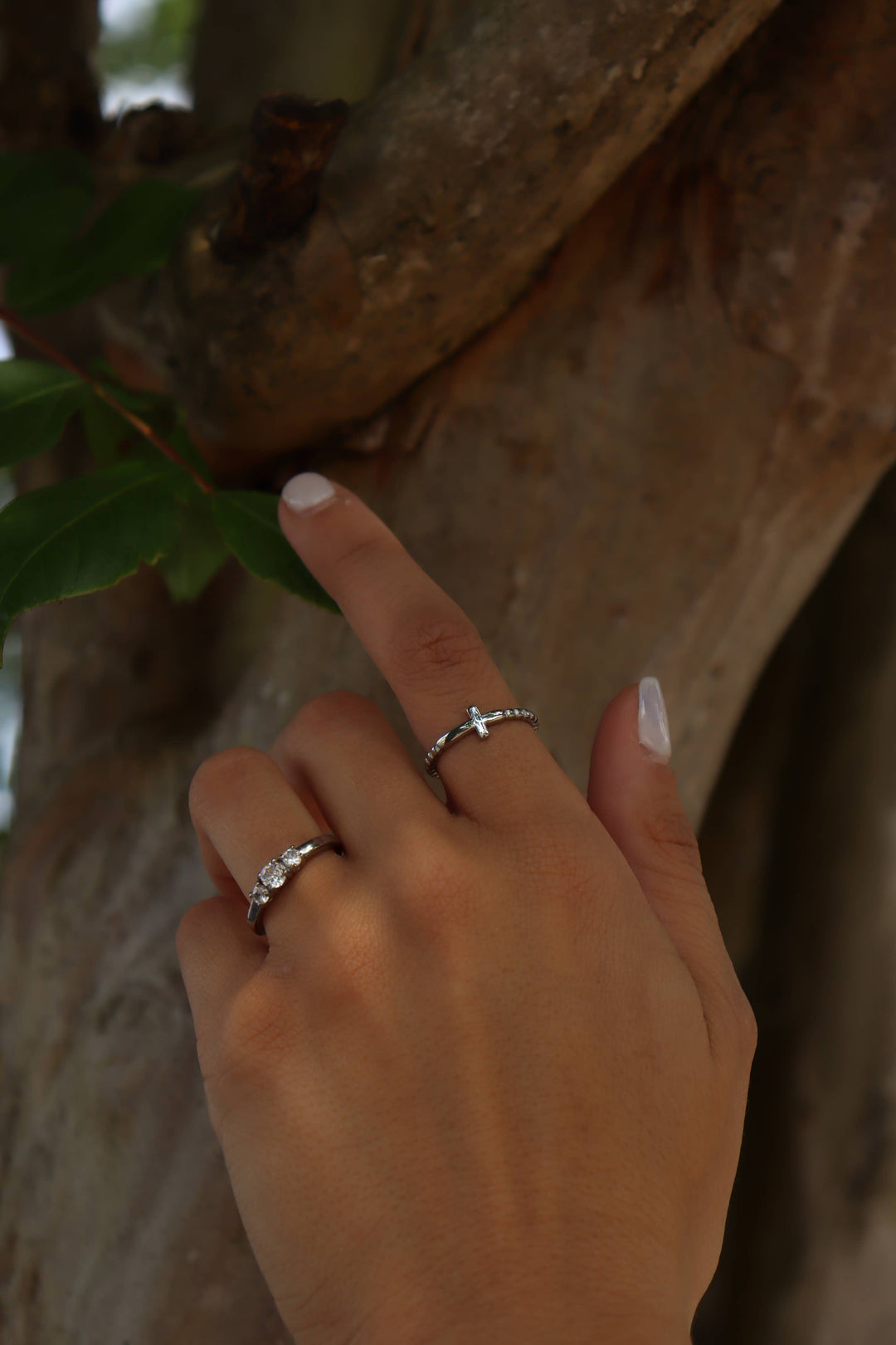 Stainless Steel Beaded Stackable Cross Ring