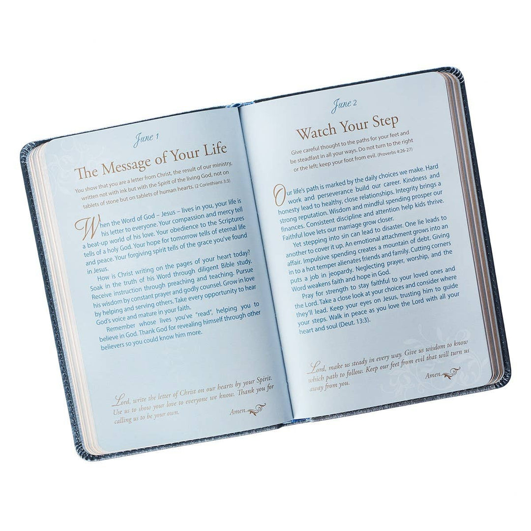 Christian Art Gifts - Devotional for Mr. &amp; Mrs. Blue Faux Leather