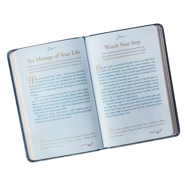 Christian Art Gifts - Devotional for Mr. &amp; Mrs. Blue Faux Leather