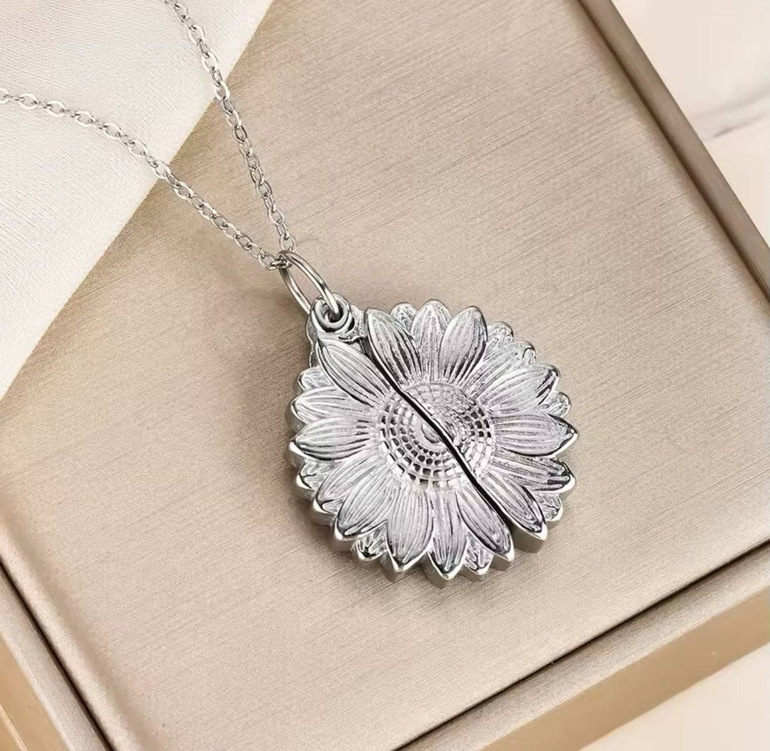 Jesus Loves You Engraved Hidden Sunflower Message Necklace