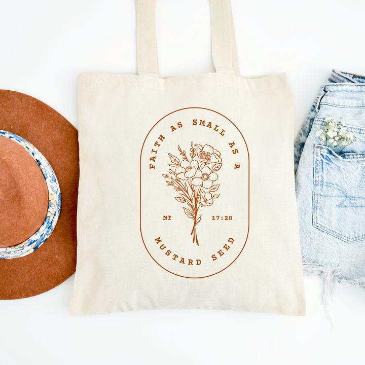 Faith &amp; Life Christian Brands - Faith As Small As A Mustard Seed Canvas Tote Bag Book Bag