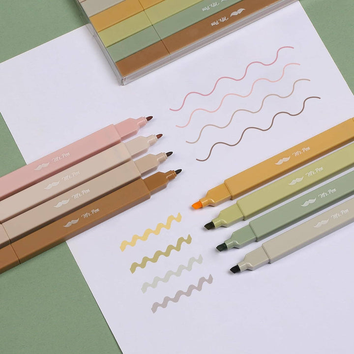 Mr. Pen - Dual Tip Aesthetic Highlighters, 8 pcs, Chisel &amp; Fine Tips