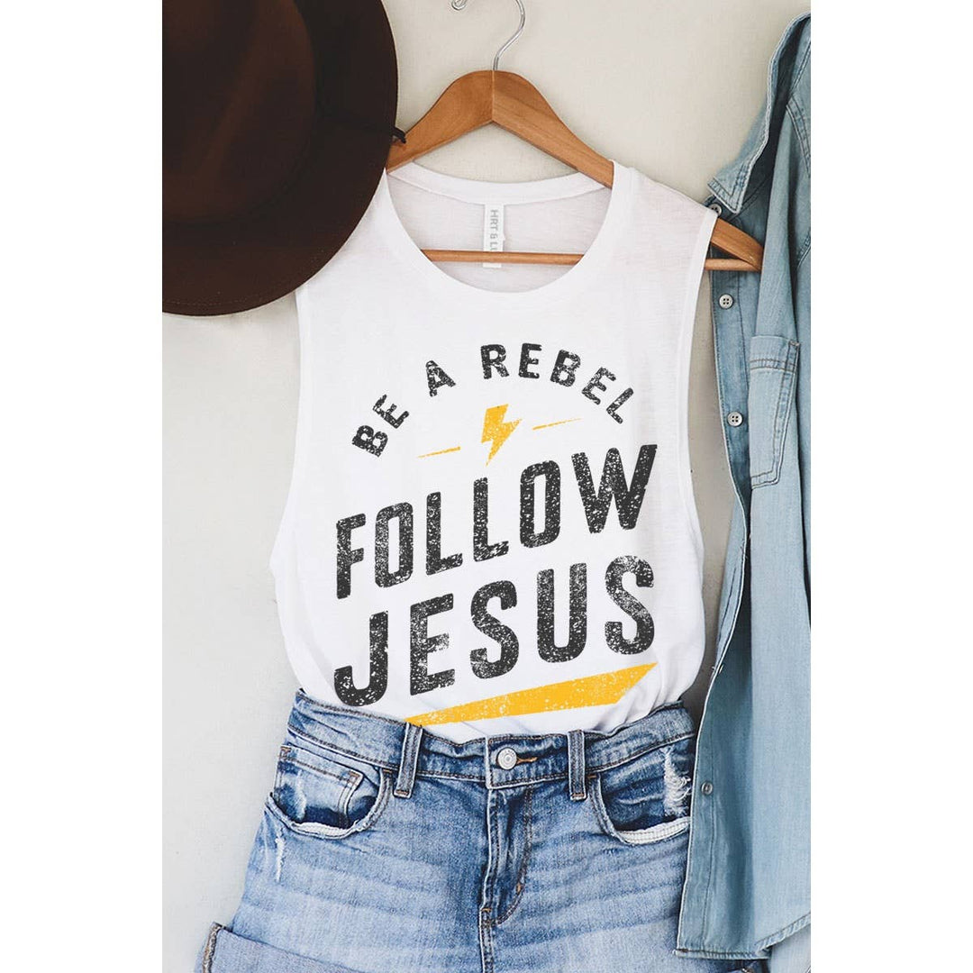 FOLLOW JESUS MINERAL GRAPHIC TANK TOP