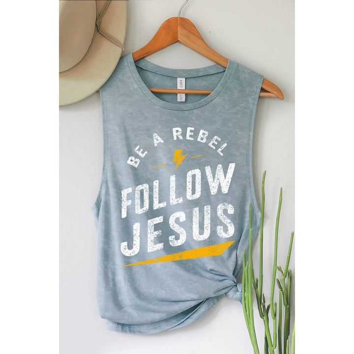 FOLLOW JESUS MINERAL GRAPHIC TANK TOP