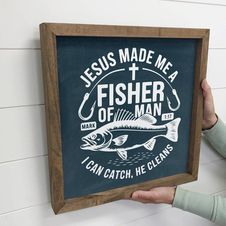 Jesus Made Me A Fisher of Man - Fish Word Sign Canvas Art