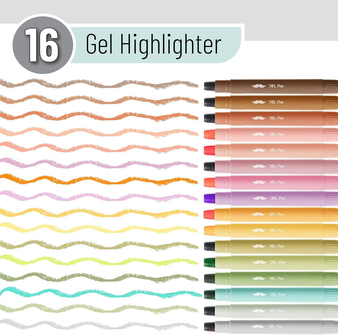 Mr. Pen - Gel Highlighters 16 Pack Vibrant Colors