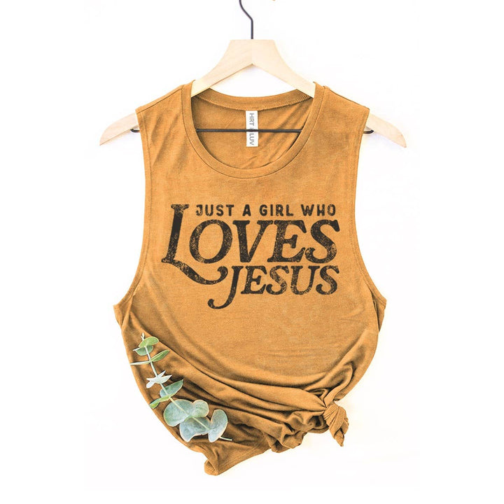JUST A GIRL WHO LOVES JESUS GRAPHIC TANK TOP