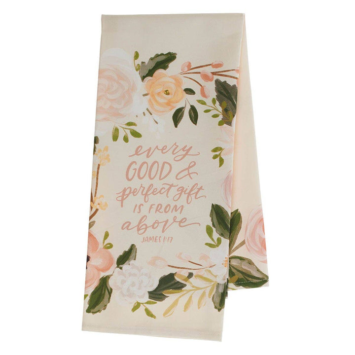 Christian Art Gifts - Tea Towel Pink Floral Every Good &amp; Perfect Gift James 1:17