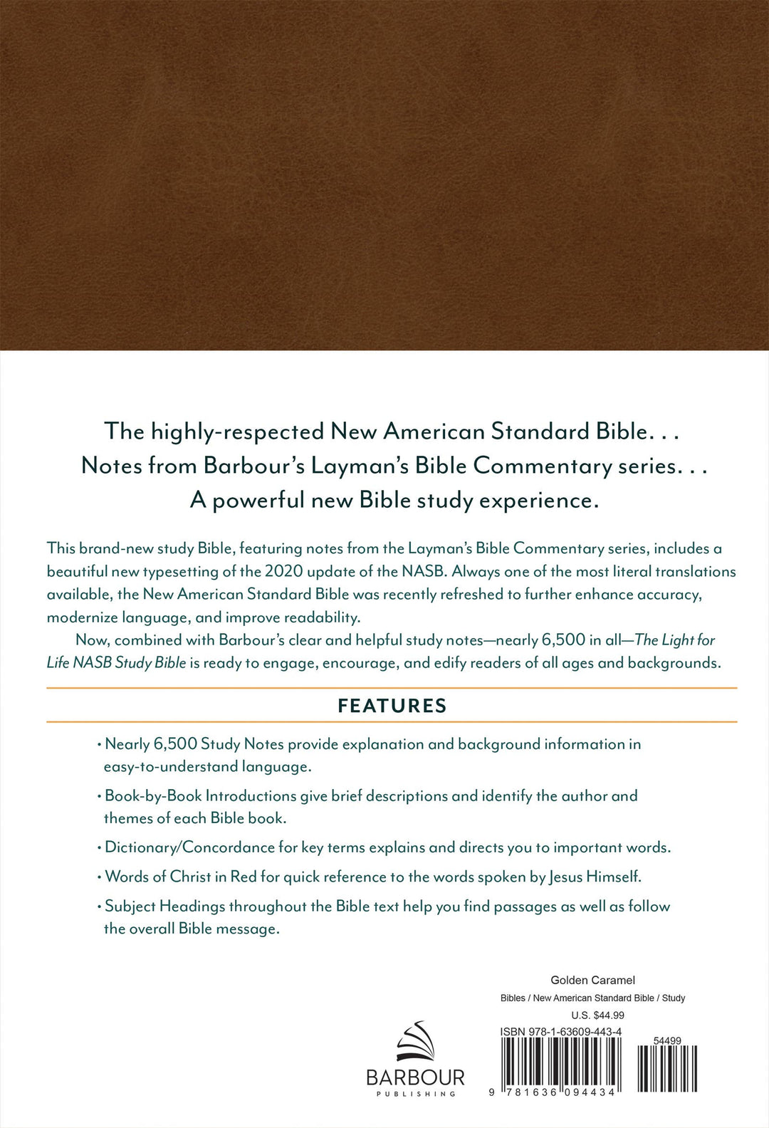 Barbour Publishing, Inc. - The Light for Life NASB 2020 Study Bible [Golden Caramel]