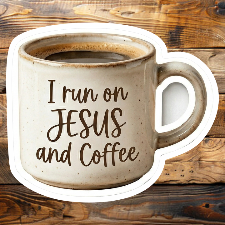 Sticky Sticker Guy - Jesus &amp; Coffee Vinyl Sticker – Cozy Faith Mug Design