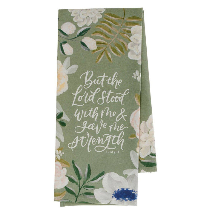 Christian Art Gifts - Tea Towel Green Floral The Lord Stood With Me 2 Tim. 4:17