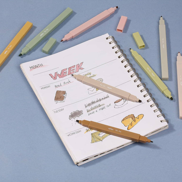 Mr. Pen - Dual Tip Aesthetic Highlighters, 8 pcs, Chisel &amp; Fine Tips