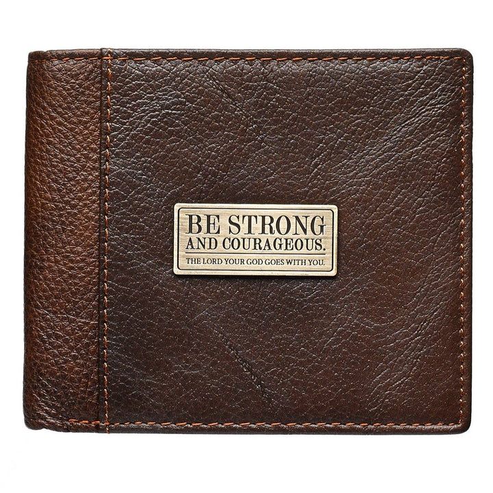 Wallet Leather Brown Be Strong &amp; Courageous Badge