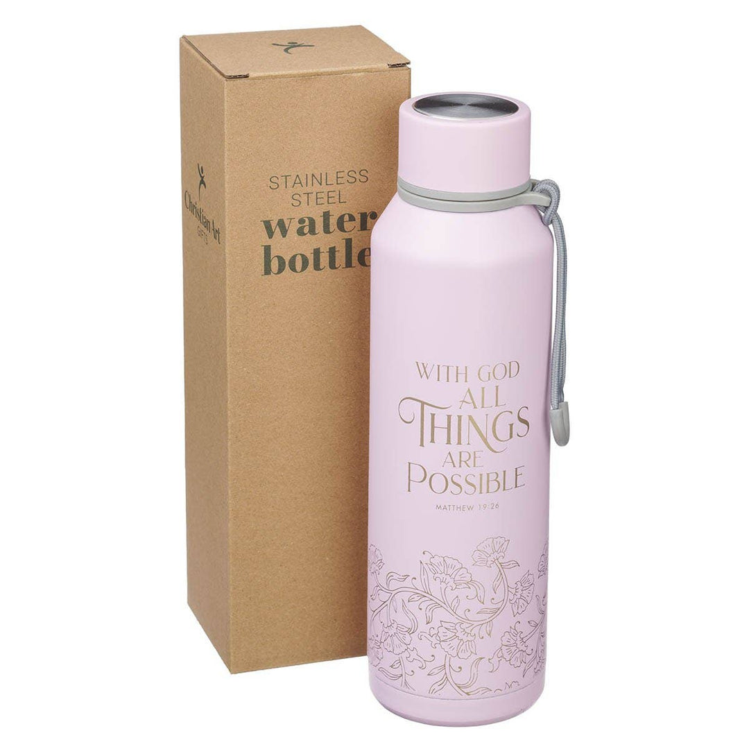 Water Bottle SS Pink With God Matt. 19:26