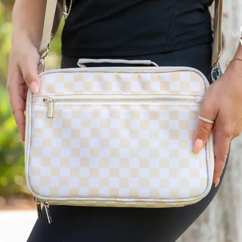 Beige Checkered Bible Bag Cover Purse Tote Christian Gift