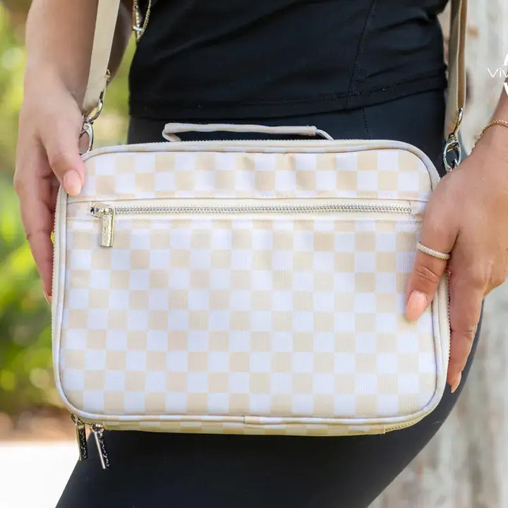 Beige Checkered Bible Bag Cover Purse Tote Christian Gift