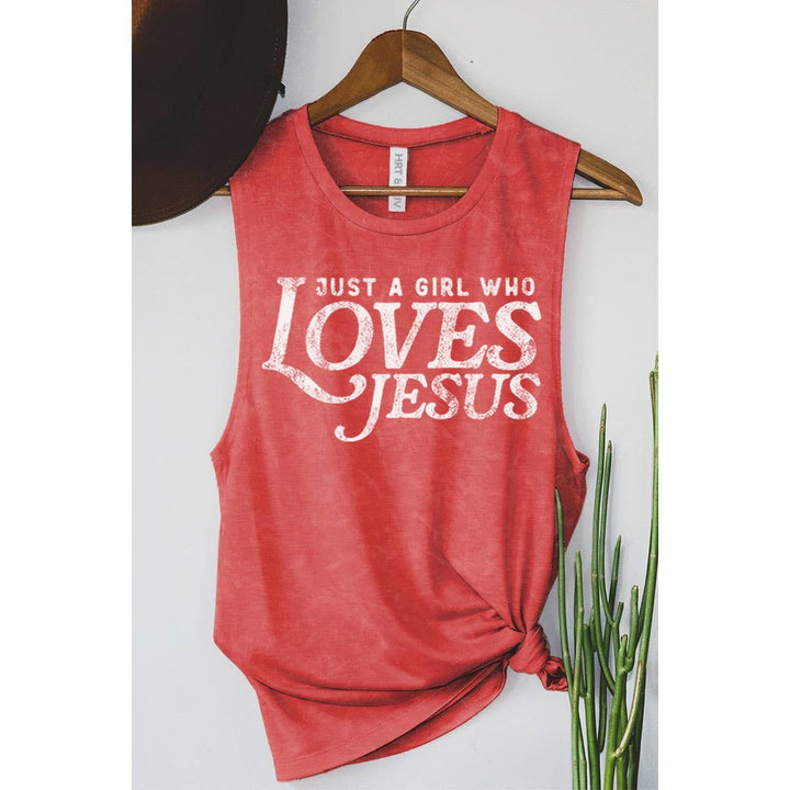 JUST A GIRL WHO LOVES JESUS GRAPHIC TANK TOP