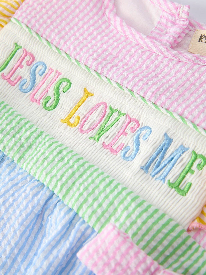 Jesus Loves Me "Embroidered Baby Girls Romper