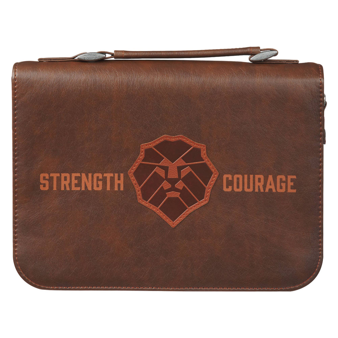 Christian Art Gifts - Bible Cover Classic Brown Lion Strength &amp; Courage Josh. 1:9