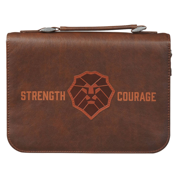 Christian Art Gifts - Bible Cover Classic Brown Lion Strength &amp; Courage Josh. 1:9