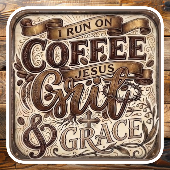 Sticky Sticker Guy - Coffee, Jesus, Grit &amp; Grace - Coffee and Jesus Sticker